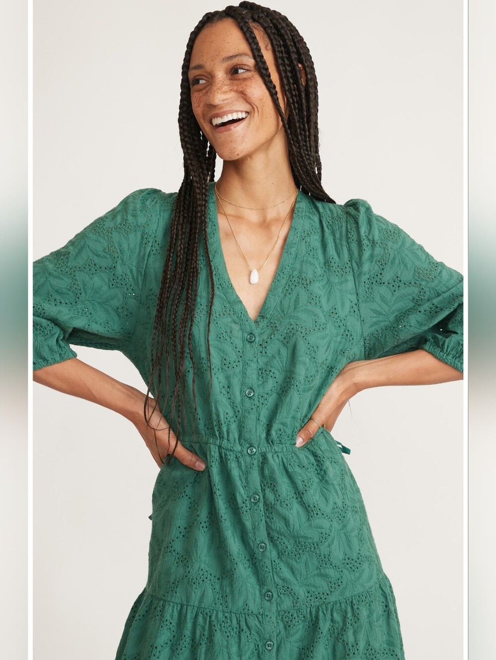 Marine Layer Willow Eyelet Midi Dress Smoke Pine Green Boho Cottagecore S - Picture 3 of 10